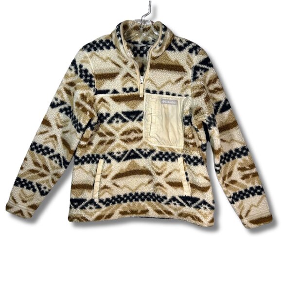 Columbia Womens West Bend 1/4 Zip Chalk Checker Size M Fair Isle Aztec Fleece - Picture 1 of 8